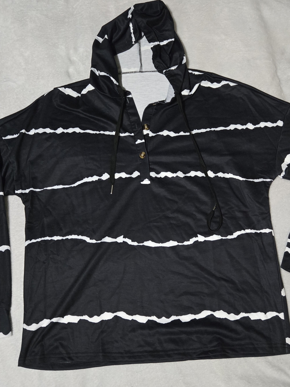 Source Unknown Black Hoodie with White Horizontal Stripe Accents